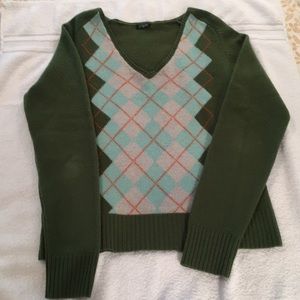 Jcrew argyle vneck wool sweater